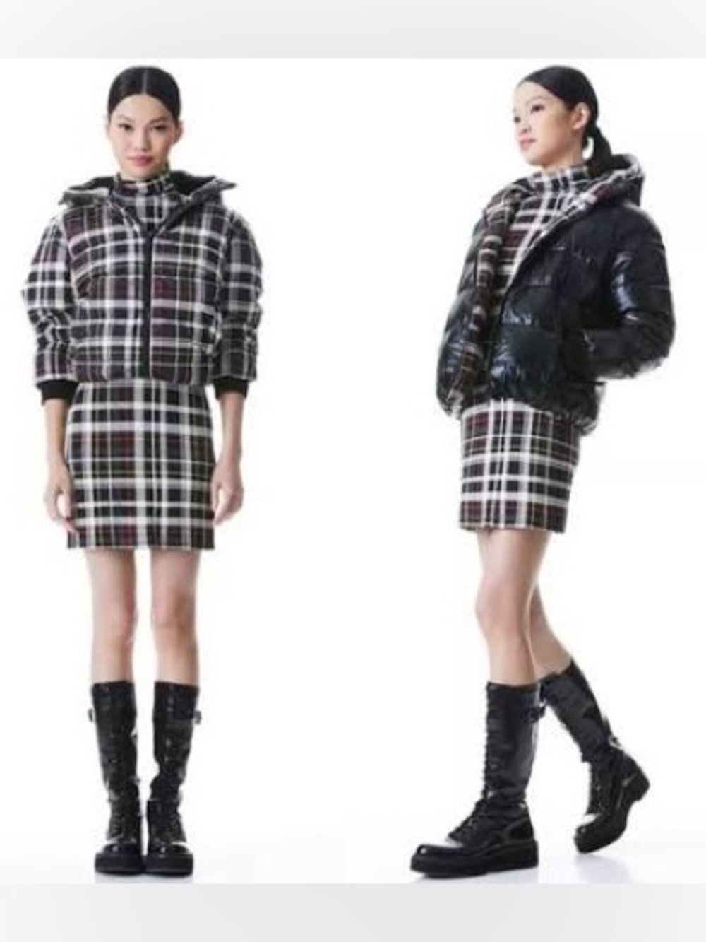 Alice + Olivia Durham Reversible Plaid Down Puffer Jacket S